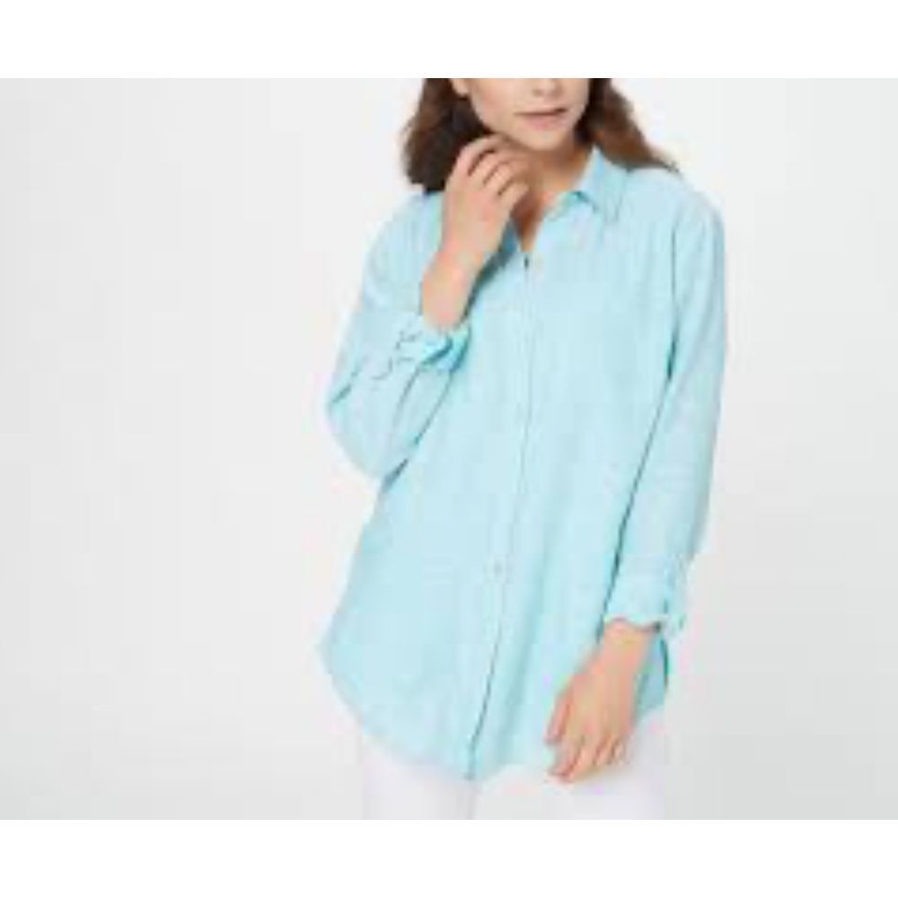Susan Graver Petite Easy Linen Blend Cross- Dyed Tunic NWT size 3X Aqua